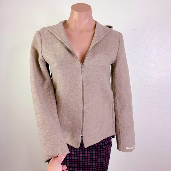 MaxMara Jackets & Blazers - MaxMara Italian Wool Angora Cashmere Full Zip Hooded Jacket Cream Tan Size 2